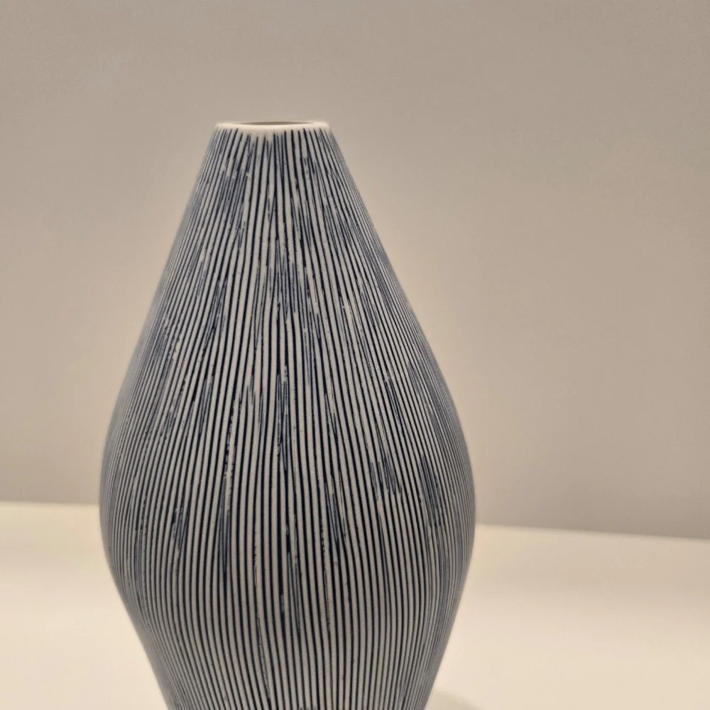 Blue and White Striped Vase